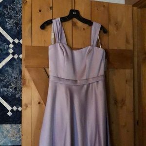 Tea length bridesmaid dress.